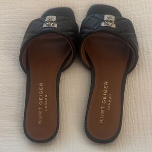 Kurt Geiger Black Quilted Slide Sandals with Silver Hardware